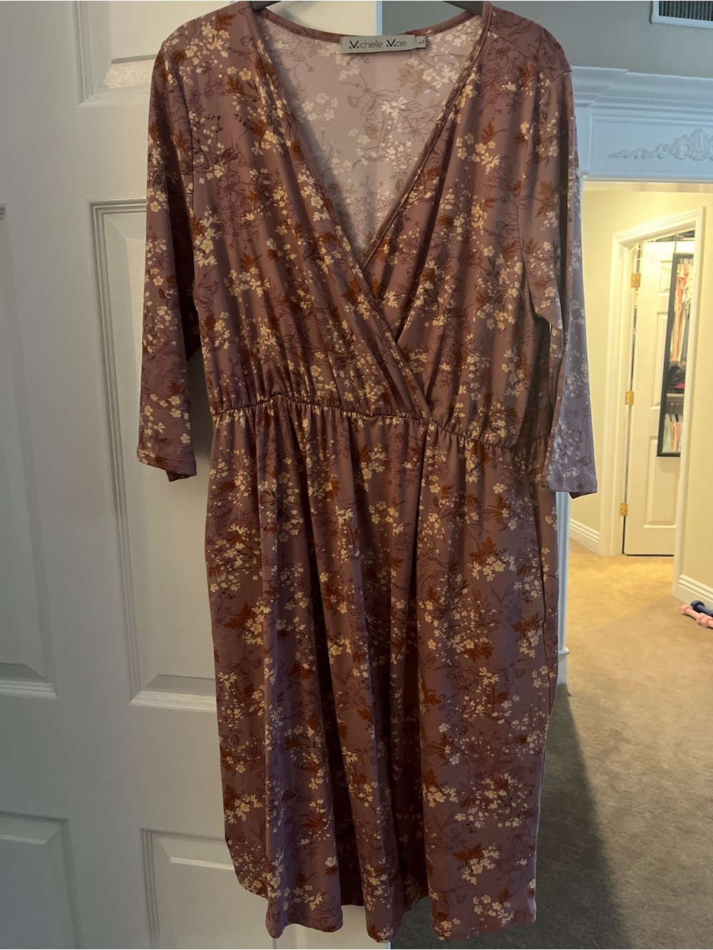Michelle Mae Mauve Floral Midi Dress with pockets